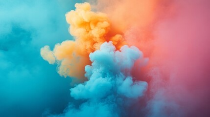 Poster - Billowing clouds of orange, blue, and pink mingle in a striking sunset sky, creating a surreal atmosphere. The natural patterns evoke a sense of wonder and tranquility