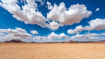 Poster - Vast desert landscape with dry cracked earth and scattered clouds against a blue sky : Generative AI