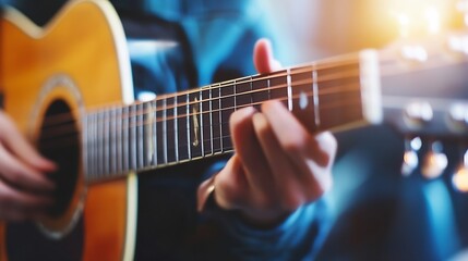 Aufkleber - A close up view of fingers strumming an acoustic guitar showcasing passion and harmony : Generative AI
