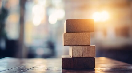 Aufkleber - Stunning Stack of Wooden Blocks on a Table in Soft Natural Light : Generative AI