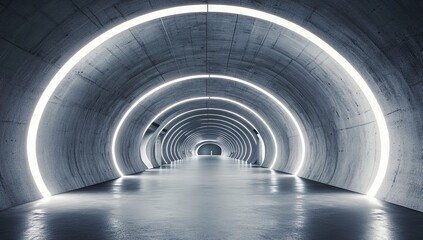 Poster - Futuristic Concrete Tunnel with Glowing Circular Lights