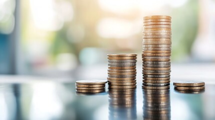 Aufkleber - Closeup view of stacked coins representing financial growth and investment opportunities : Generative AI
