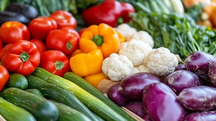 Poster - Colorful assortment of fresh organic vegetables beautifully arranged in a farmer's market with vibrant shades and textures : Generative AI
