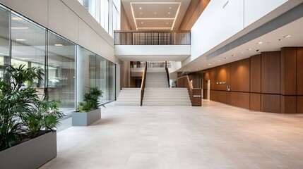 Poster - Modern Interior Design with Open Space and Natural Light Highlighting Stairs and Greenery : Generative AI