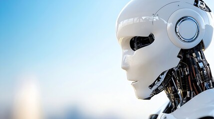 Leinwandbilder - Futuristic humanoid robot profile with advanced technology and sleek design against a blurred background : Generative AI