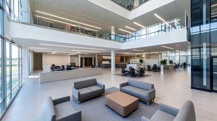 Aufkleber - Spacious Modern Office Interior with Large Windows and Contemporary Design : Generative AI