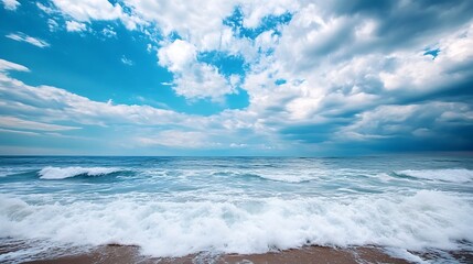 Poster - Vast Ocean Under Dramatic Cloudy Sky Captured in Beautiful Landscape : Generative AI