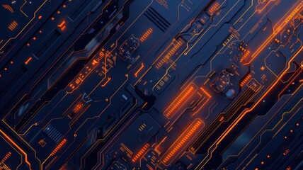 Poster - This abstract background features a navy blue and orange color scheme, highlighting technology-inspired circuit patterns. Ideal for digital projects and creative designs.
