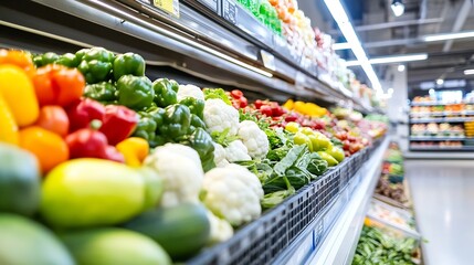 Poster - Colorful selection of fresh vegetables arranged neatly in a grocery store for healthy eating : Generative AI