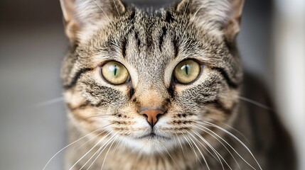 Poster - CloseUp Portrait of a Beautiful Domestic Cat with Striking Green Eyes and Delicate Features : Generative AI