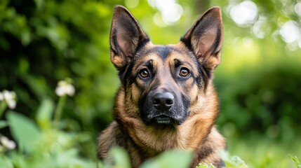Poster - CloseUp View of a Beautiful Dog with Expressive Eyes in a Natural Green Setting : Generative AI