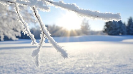 Aufkleber - Beautiful snowy branches glistening in sunlight on a clear winter day : Generative AI