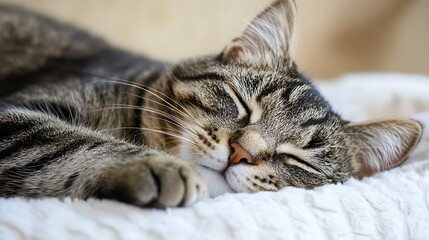 Poster - Cozy Afternoon Nap of a Beautiful Tabby Cat at Home : Generative AI