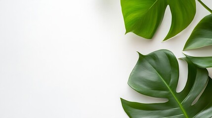 Poster - Fresh green foliage arranged on a clean white background highlighting natural beauty and freshness : Generative AI