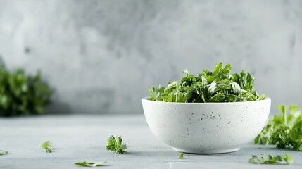 Poster - Fresh Green Cilantro Herb Leaves in a White Bowl Perfect for Culinary Decoration : Generative AI