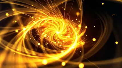 Poster - Dynamic swirling golden light trails in abstract motion burst with glowing particles