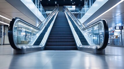 Poster - Modern Escalator in Contemporary Building with Bright Lighting and Clean Lines : Generative AI
