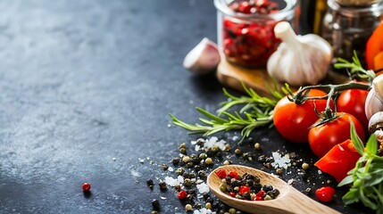 Poster - Vibrant Display of Fresh Vegetables and Spices with Garlic on Dark Background for Culinary Inspiration : Generative AI