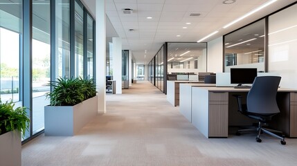 Poster - Modern and Minimalist Office Interior Design with Glass Walls : Generative AI