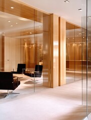 Poster - Modern office interior design featuring minimalist furniture and elegant wooden accents : Generative AI