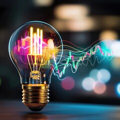 Poster - Creative Light Bulb with Colorful Waves and Data Charts