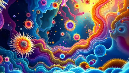 Poster - Vibrant abstract journey through colorful cosmic waves and bursting forms
