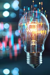Poster - A vibrant light bulb radiates an electric glow, surrounded by digital graphs and data visuals, symbolizing innovation and creativity in technology.