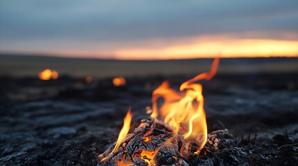 Aufkleber - Captivating Close Up of Flickering Flames Against a Dusk Sky Creating a Cozy Atmosphere : Generative AI