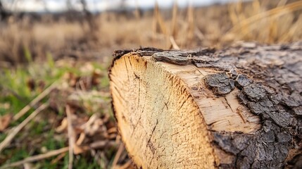 Poster - Close-Up of a Tree Ring on Cut Wood Emphasizing Natural Texture and Outdoor Essence : Generative AI