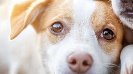 Poster - Closeup portrait of an adorable dog looking directly into the camera with shiny brown eyes : Generative AI