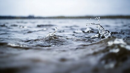 Fototapete - CloseUp View of Water Splashes Creating Ripples in Calm Environment Capturing Movement and Beauty : Generative AI