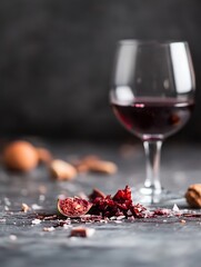 Aufkleber - Elegant Glass of Red Wine with Garnishes on Dark Slate Background for Dinner : Generative AI