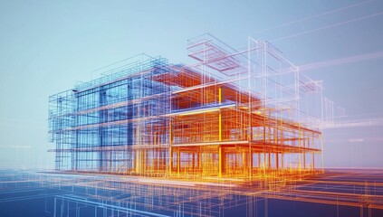 Poster - Abstract Building Structure Wireframe Model Render