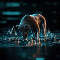 Poster - A creative representation of a bear reflecting a bearish market trend through vibrant data visualization. Ideal for finance and technology themes.