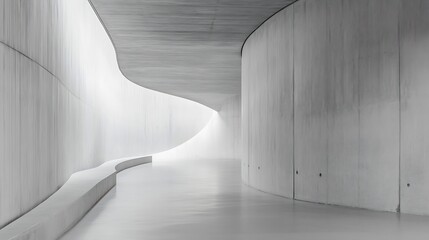 Aufkleber - Modern architectural design featuring smooth curves in a minimalistic concrete space : Generative AI