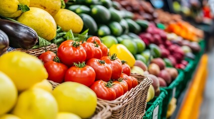 Poster - Vibrant Display of Fresh Vegetables and Fruits at a Local Market Stall : Generative AI