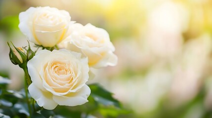 Poster - Beautiful white roses in soft focus creating a dreamy garden ambiance : Generative AI