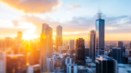 Poster - Stunning Skyline at Dusk with Bright Sunset Colors and Famous City Buildings : Generative AI