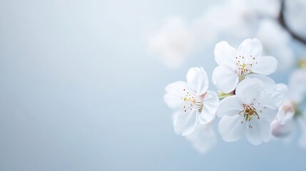 Poster - Delicate cherry blossom flowers blooming in soft focus against a light background : Generative AI