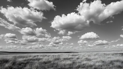 Poster - Stunning Black and White Photograph of Fluffy Clouds Against a Dramatic Sky : Generative AI