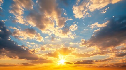 Poster - Stunning sunset view with vibrant colors illuminating the clouds in a blue sky landscape : Generative AI