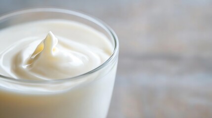 Poster - Closeup of creamy yogurt in a glass showcasing its smooth texture and fresh appearance : Generative AI
