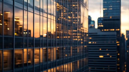Aufkleber - Dramatic urban skyline with reflections in modern glass buildings capturing the essence of city life at dusk : Generative AI
