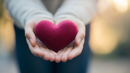 Poster - Gentle hands presenting a red heartshaped decoration showcasing love and connection : Generative AI