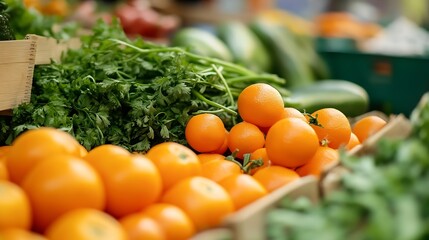 Poster - Fresh oranges and herbs displayed at a vibrant market showcasing healthy produce options : Generative AI