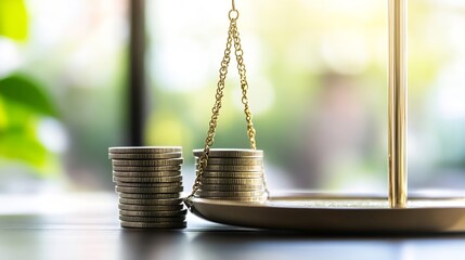 Leinwandbilder - Balanced scale with stacks of coins representing finance and investment accountability : Generative AI