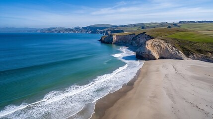 Poster - Breathtaking coastal view of cliffs and ocean waves under a clear blue sky : Generative AI