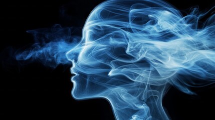Poster - A captivating blend of blue smoke and a human silhouette creates an ethereal representation of tranquility and mystery. The wisps swirl, evoking deep introspection and calm