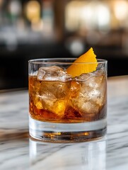 Aufkleber - Classic Cocktail Glass with Refreshing Drink and Garnish on Bar Counter : Generative AI