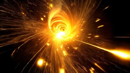 Poster - Fiery sparks emanating from a glowing spiral in motion